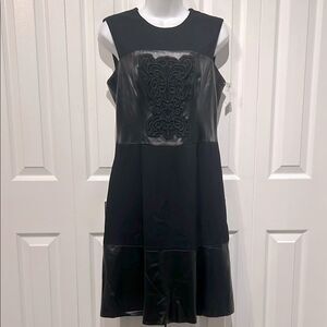 Rachel Roy Black Leather and Fabric Fit & Flare Sleeveless Dress Size 8 NWT